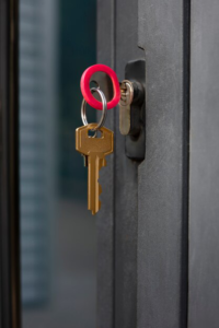 A close-up of a key inserted into a door lock, symbolizing secure and professional locksmith services in Las Vegas.