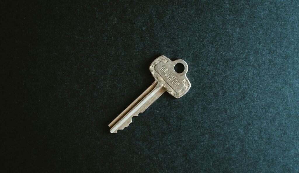 An image of a silver key.