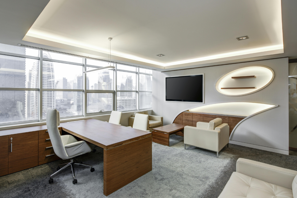 Bright modern office space with secure windows and doors maintained by a commercial locksmith in Las Vegas.