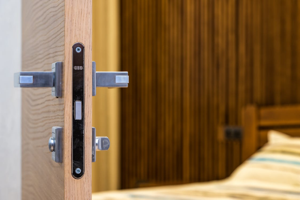 Close-up of a secure smart lock installed by a residential locksmith in Las Vegas.